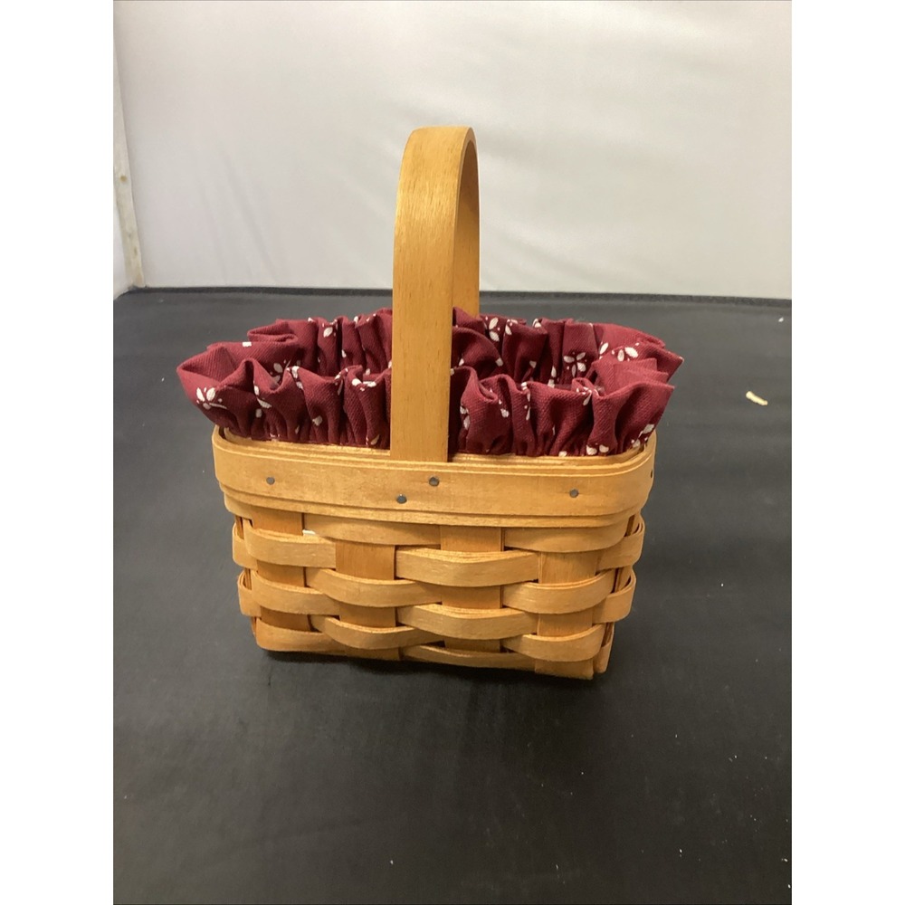 Longaberger Small Rectangle Basket With Cloth And Plastic Liner And Handle